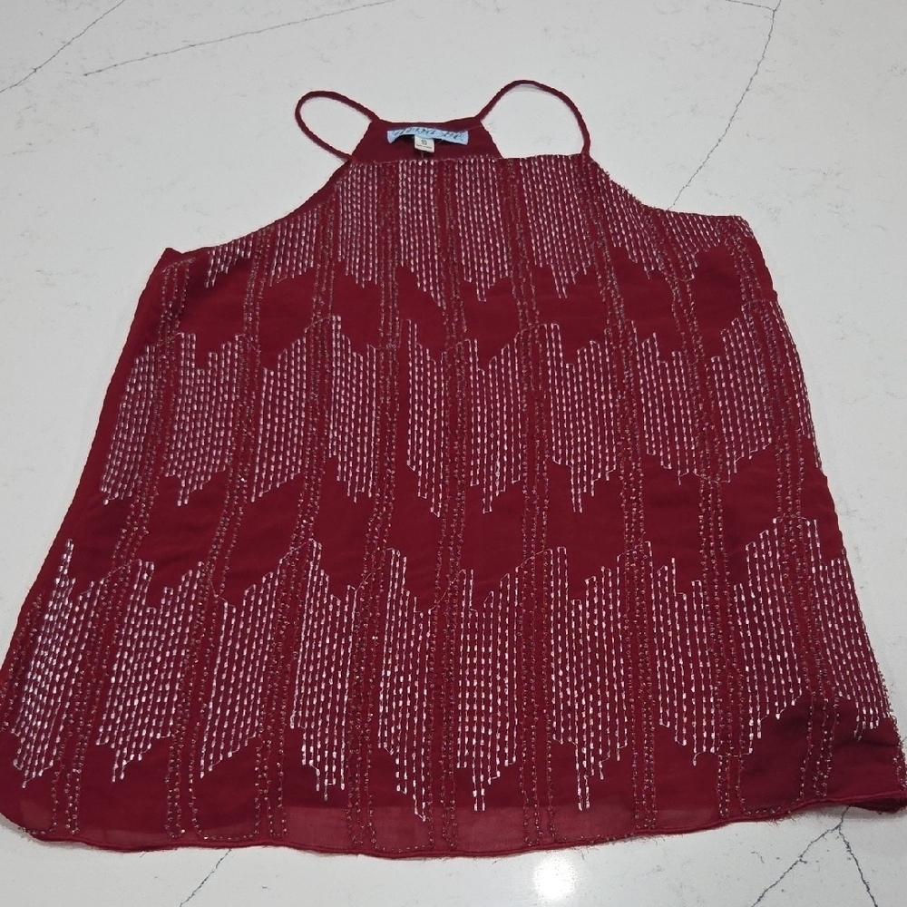 Dina Be Red Beaded Blouse Sz Small New Without Tag